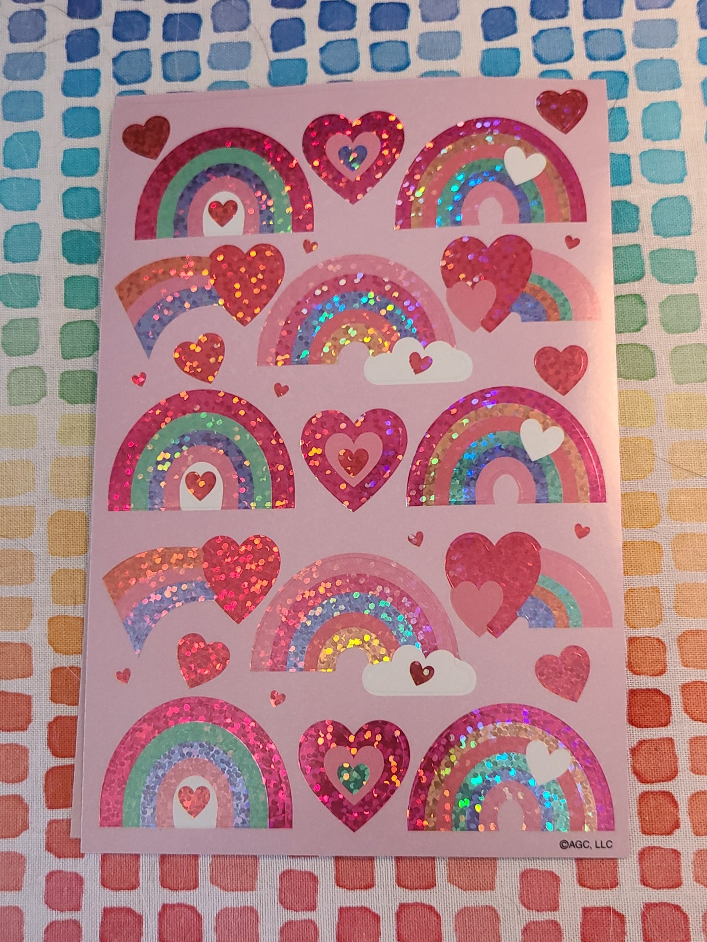 AGC Glitter Hearts and Rainbows Sticker Sheet
