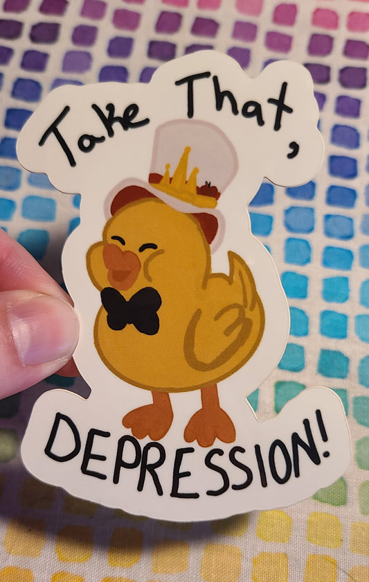 Lucifer Ducky "Take that, Depression!" Sticker